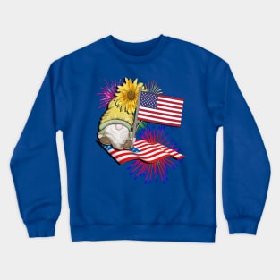 USA Fourth of July Graphic Design American Flag Fireworks & Patriotic Gnome Crewneck Sweatshirt